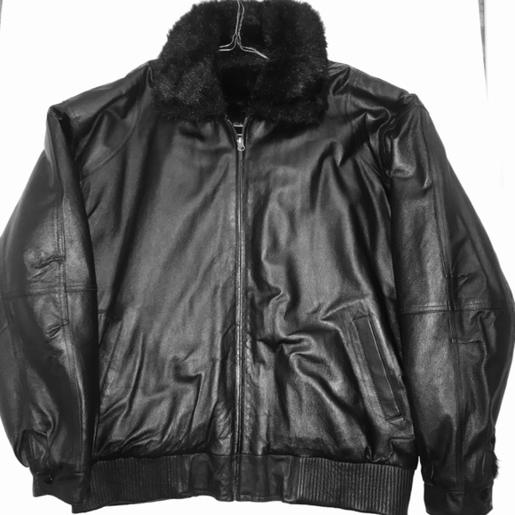 Vintage 90s Manart Reversible Black Leather Coat Black Faux Fur Coat Zip Up XL - Picture 13 of 16